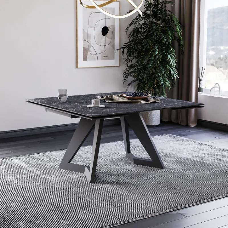 Lievens HectorTable carrée extensible en céramique design avec pieds en métal* Table De Salle à Manger