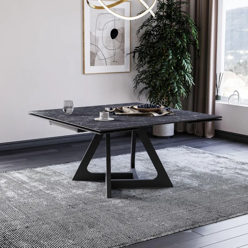 Lievens HectorTable carrée extensible en céramique design avec pieds en métal* Table De Salle à Manger