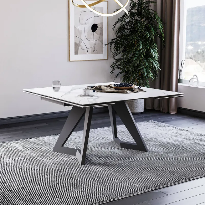 Lievens HectorTable carrée extensible en céramique design avec pieds en métal* Table De Salle à Manger