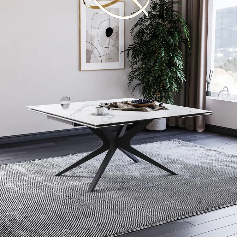 Lievens HectorTable carrée extensible en céramique design avec pieds en métal* Table De Salle à Manger