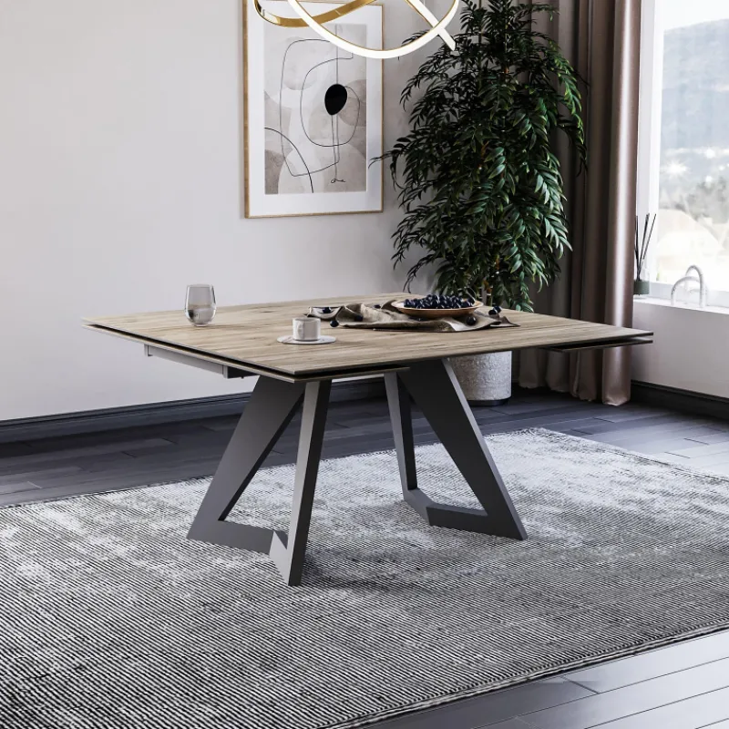 Lievens HectorTable carrée extensible en céramique design avec pieds en métal* Table De Salle à Manger