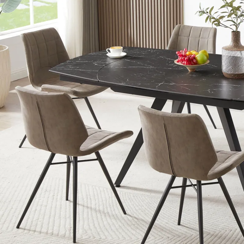 IberisChaise design rembourrée inspiration vintage avec pieds en métal noir* Chaise De Cuisine|Chaise De Salle à Manger
