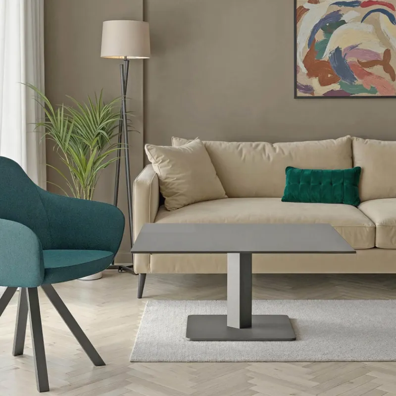 Cancio Ibero mini Table basse carrée en verre avec pied central* Table De Salon