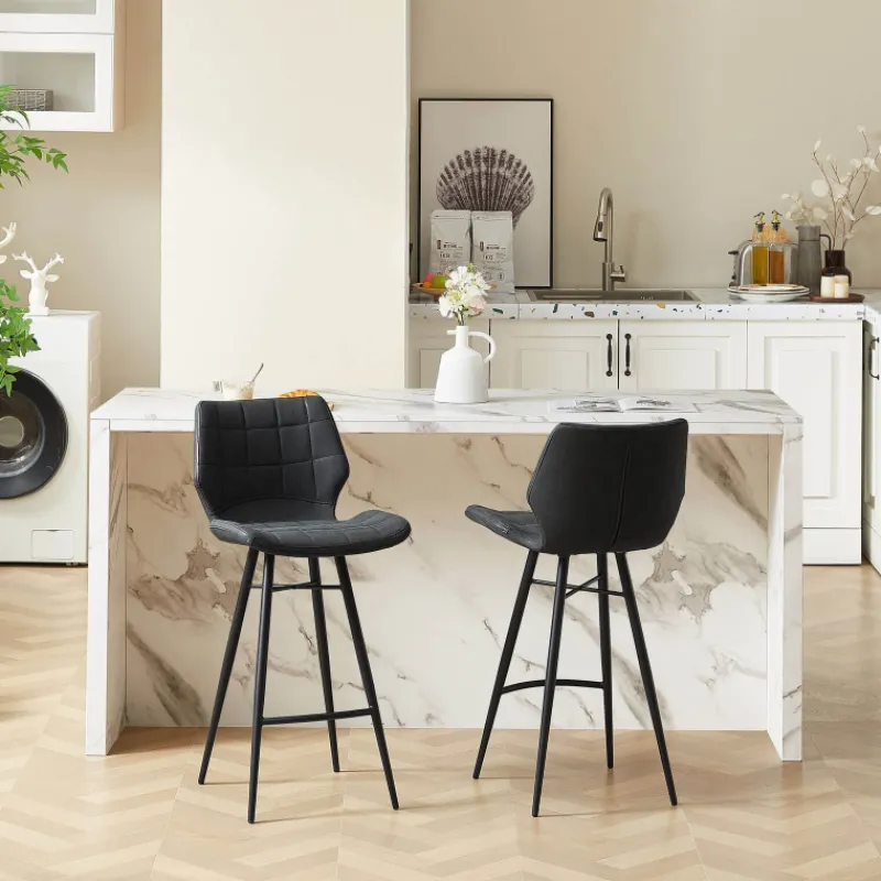 ImpiaTabouret design coque matelassée patinée et pieds en métal noir* Tabouret Snack (assise +/- 65 Cm)|Tabouret De Bar (assise +/- 80 Cm)