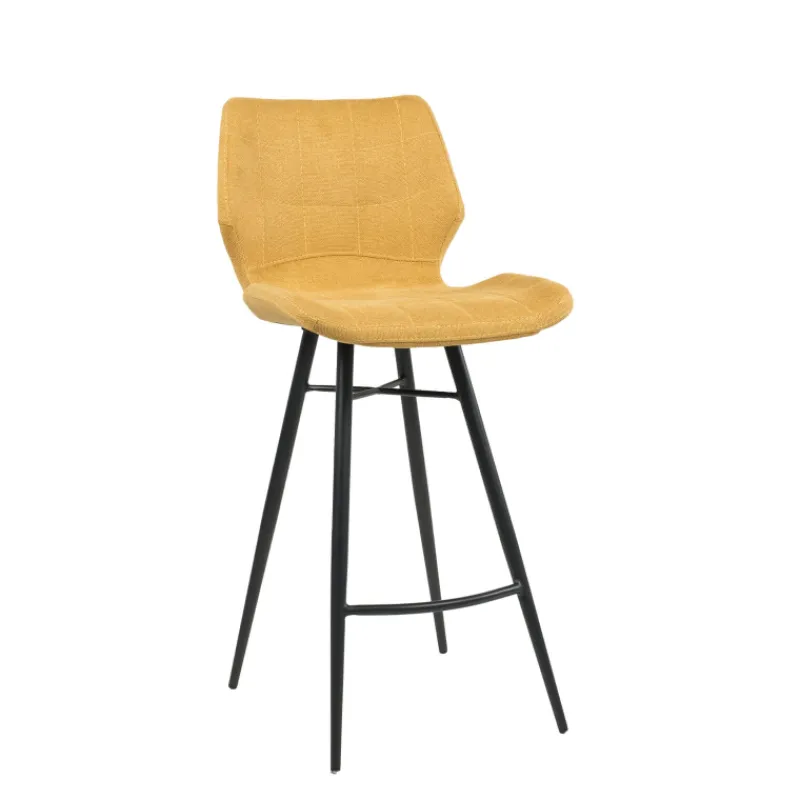 ImpiaTabouret design coque matelassée en tissu et pieds en métal noir* Tabouret Snack (assise +/- 65 Cm)|Tabouret De Bar (assise +/- 80 Cm)
