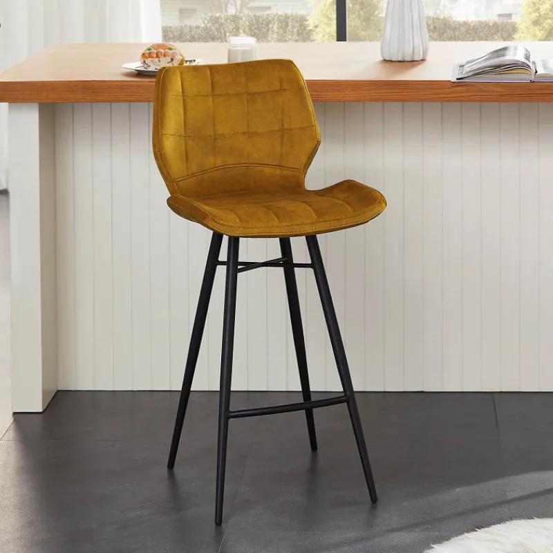 ImpiaTabouret design coque matelassée en velours et pieds en métal noir* Tabouret Snack (assise +/- 65 Cm)|Tabouret De Bar (assise +/- 80 Cm)