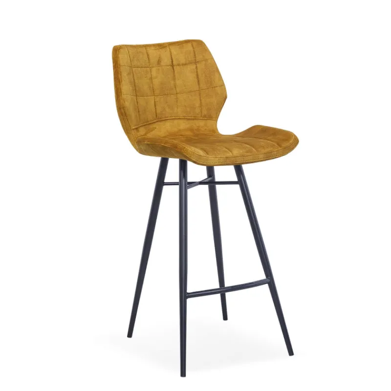 ImpiaTabouret design coque matelassée en velours et pieds en métal noir* Tabouret Snack (assise +/- 65 Cm)|Tabouret De Bar (assise +/- 80 Cm)