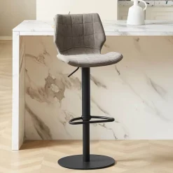 IndicaTabouret tournant et réglable coque matelassée en simili avec pied en métal noir* Tabouret Réglable En Hauteur|Tabouret Snack (assise +/- 65 Cm)