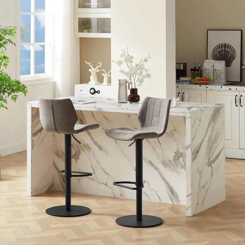 IndicaTabouret tournant et réglable coque matelassée en simili avec pied en métal noir* Tabouret Réglable En Hauteur|Tabouret Snack (assise +/- 65 Cm)