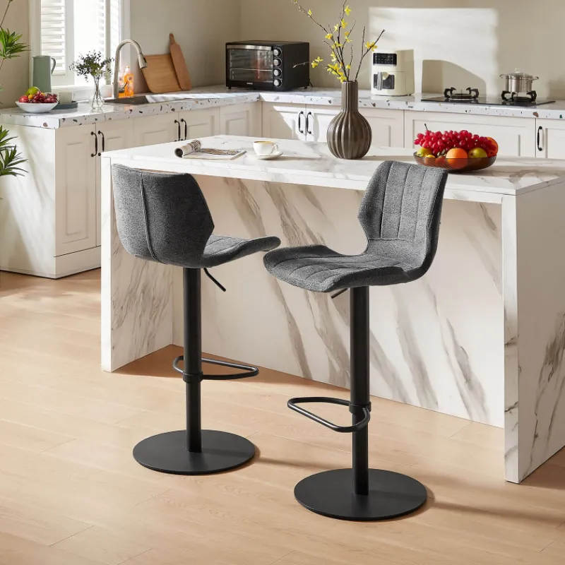 IndicaTabouret tournant et réglable coque en tissu avec pied en métal noir* Tabouret De Bar (assise +/- 80 Cm)|Tabouret Snack (assise +/- 65 Cm)