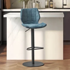 IndicaTabouret tournant et réglable coque en velours avec pied en métal noir* Tabouret Snack (assise +/- 65 Cm)|Tabouret De Bar (assise +/- 80 Cm)