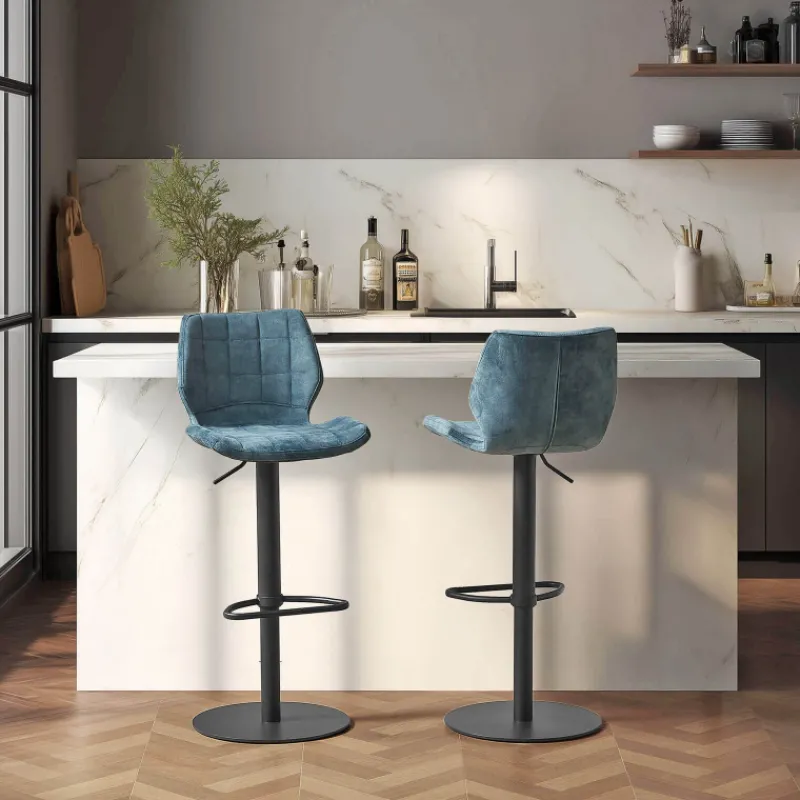 IndicaTabouret tournant et réglable coque en velours avec pied en métal noir* Tabouret Snack (assise +/- 65 Cm)|Tabouret De Bar (assise +/- 80 Cm)
