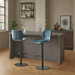 IndicaTabouret tournant et réglable coque en velours avec pied en métal noir* Tabouret Snack (assise +/- 65 Cm)|Tabouret De Bar (assise +/- 80 Cm)