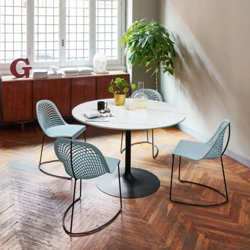 Midj Infinity ® Table pied central design en céramique et métal* Table De Salle à Manger