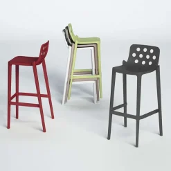 Isidoro Tabouret snack moderne empilable avec dossier ronds ajourés* Tabouret Snack (assise +/- 65 Cm)|Tabouret De Bar (assise +/- 80 Cm)