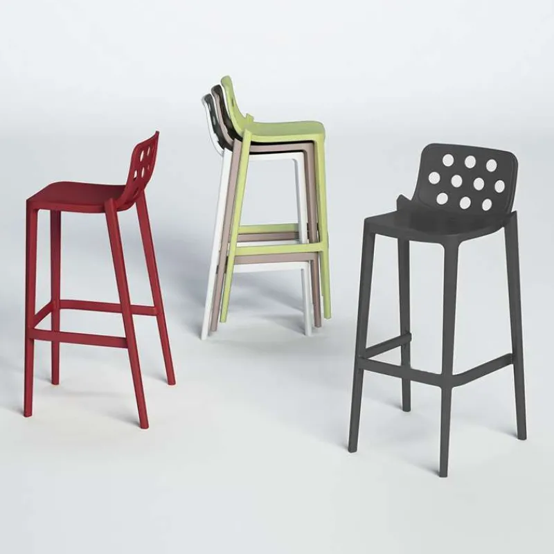 Isidoro Tabouret snack moderne empilable avec dossier ronds ajourés* Tabouret Snack (assise +/- 65 Cm)|Tabouret De Bar (assise +/- 80 Cm)