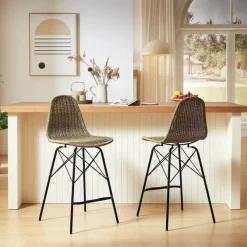 JavaTabouret tressé ethnique avec pieds Eiffel* Tabouret Snack (assise +/- 65 Cm)|Tabouret De Bar (assise +/- 80 Cm)