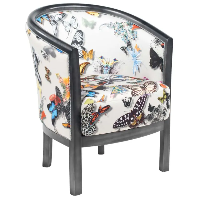 Paget Julien Fauteuil tonneau pour salon fabrication française en tissu et bois massif* Fauteuil De Salon