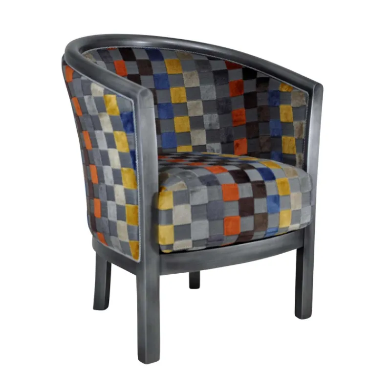 Paget Julien Fauteuil tonneau pour salon fabrication française en tissu et bois massif* Fauteuil De Salon