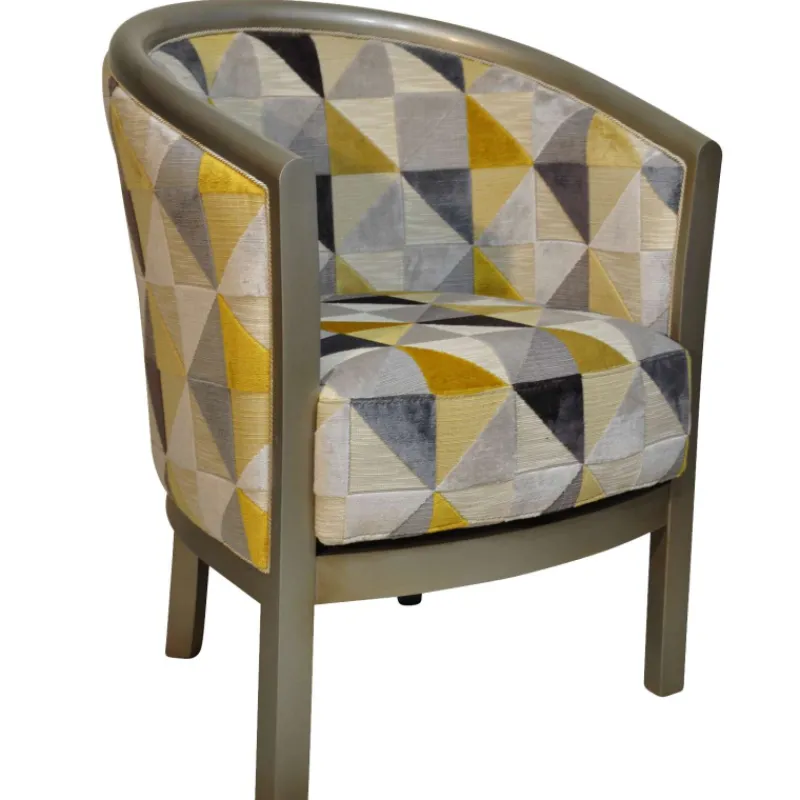 Paget Julien Fauteuil tonneau pour salon fabrication française en tissu et bois massif* Fauteuil De Salon