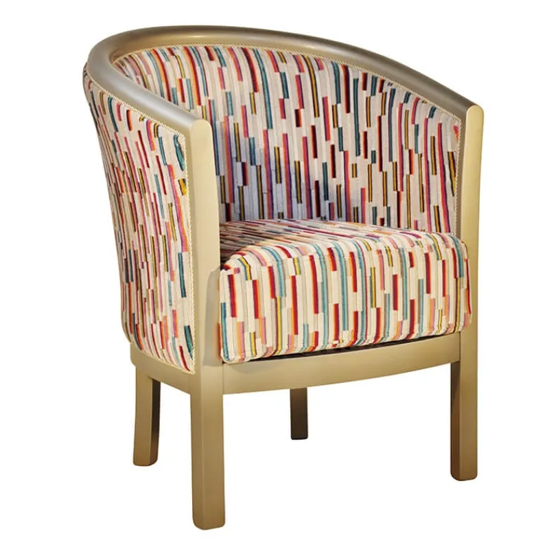 Paget Julien Fauteuil tonneau pour salon fabrication française en tissu et bois massif* Fauteuil De Salon