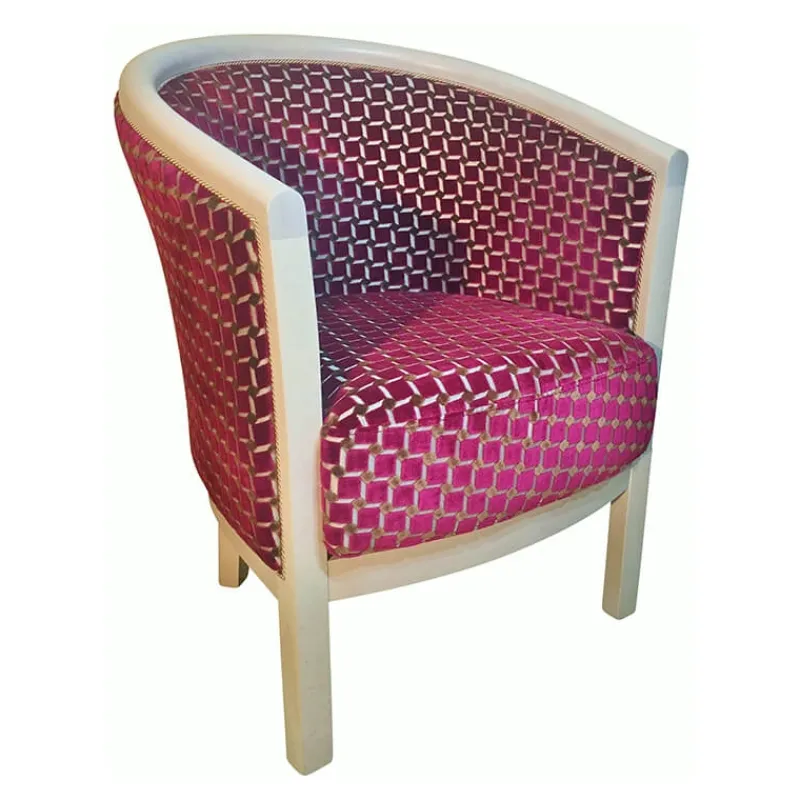 Paget Julien Fauteuil tonneau pour salon fabrication française en tissu et bois massif* Fauteuil De Salon