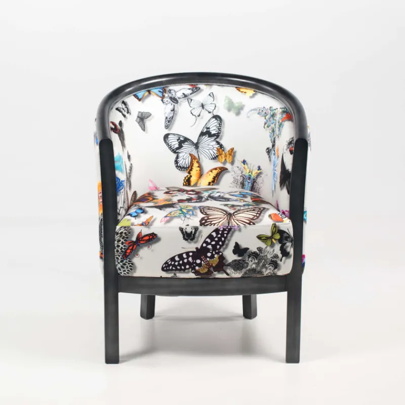 Paget Julien Fauteuil tonneau pour salon fabrication française en tissu et bois massif* Fauteuil De Salon