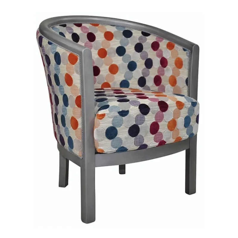 Paget Julien Fauteuil tonneau pour salon fabrication française en tissu et bois massif* Fauteuil De Salon