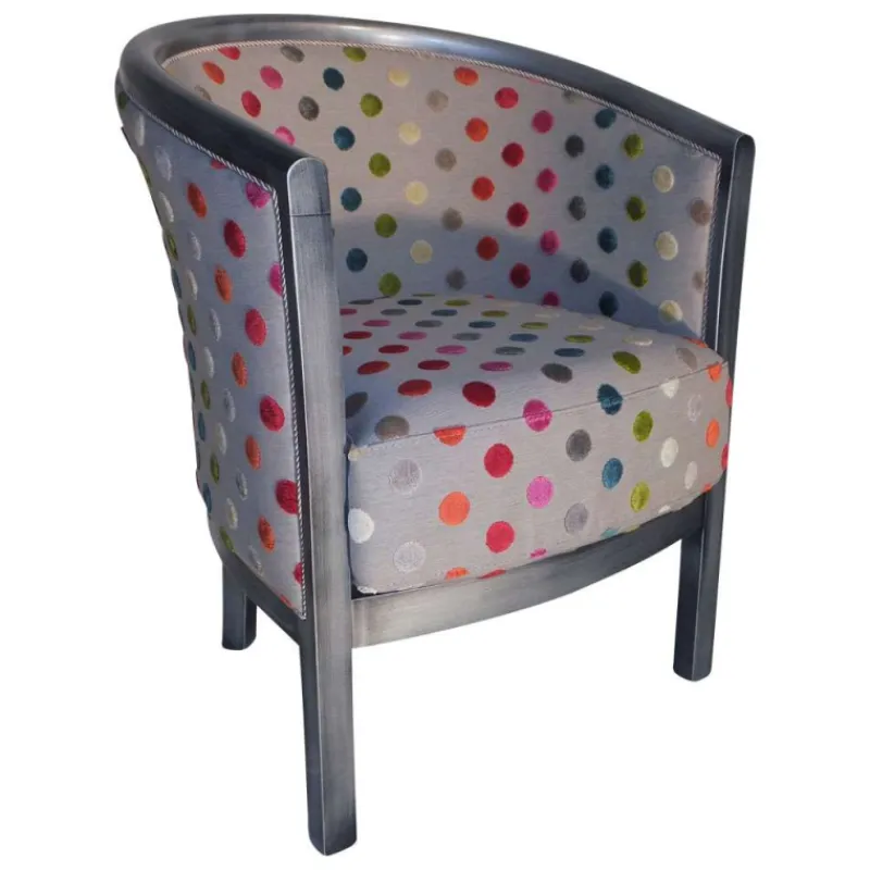 Paget Julien Fauteuil tonneau pour salon fabrication française en tissu et bois massif* Fauteuil De Salon