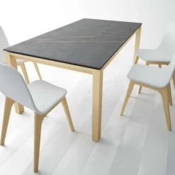 Cancio Lakera Table en Dekton extensible avec pieds en bois massif* Table De Cuisine|Table De Salle à Manger