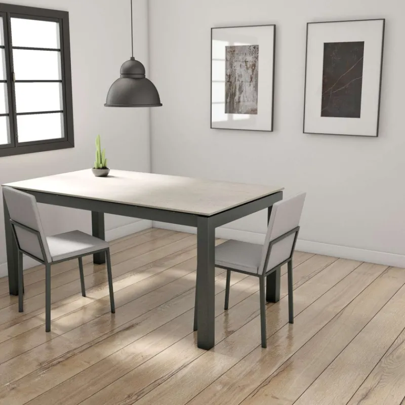 Cancio Lakera Table en Dekton rectangulaire extensible avec pieds en métal* Table De Cuisine|Table De Salle à Manger