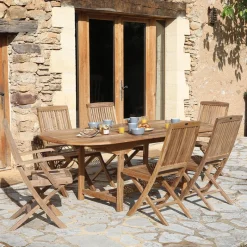Medicis LandryTable de jardin ovale en teck extensible* Table De Jardin