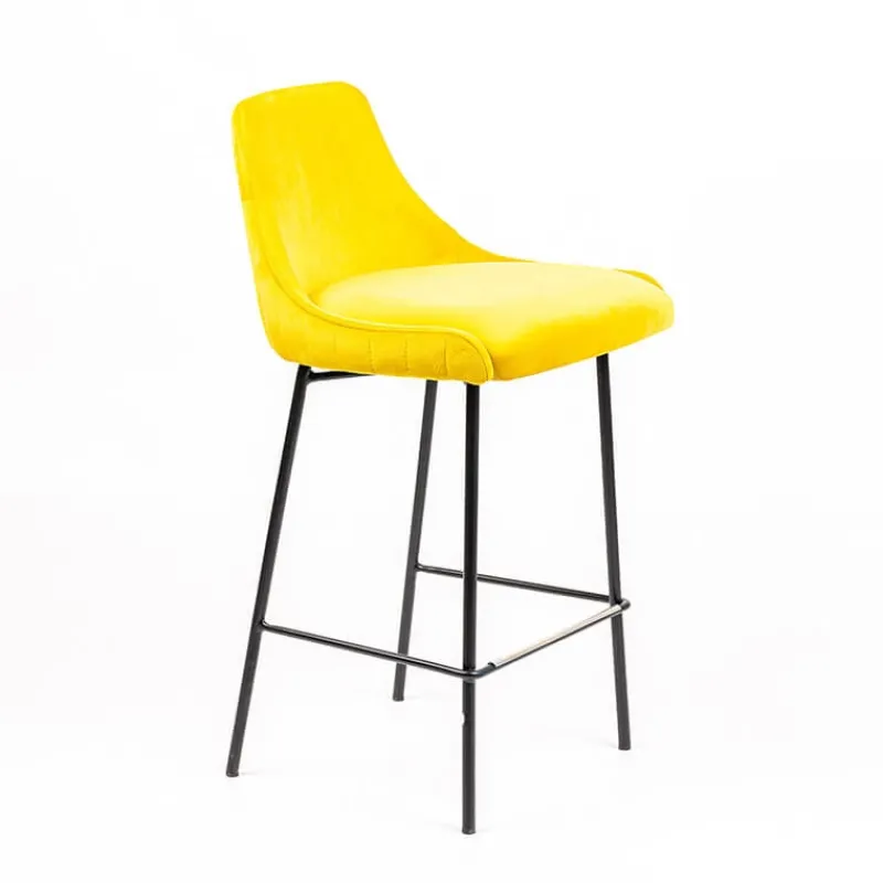 Sessio Lars line Tabouret snack dos matelassé en tissu et pieds métal* Tabouret Snack (assise +/- 65 Cm)|Tabouret De Bar (assise +/- 80 Cm)