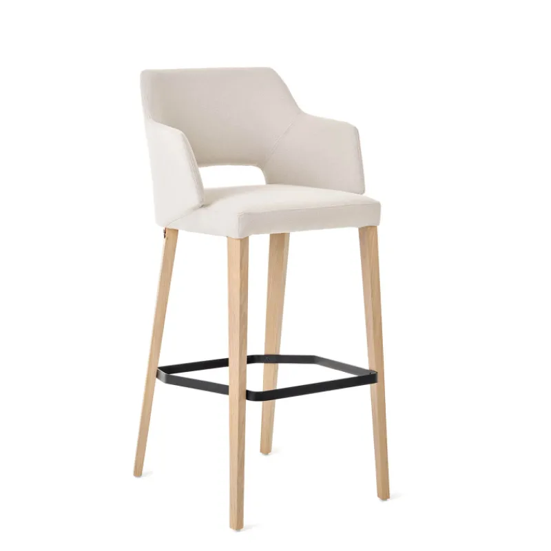 Mobitec Lena ® Tabouret de bar en tissu avec accoudoirs et pieds en bois* Tabouret De Bar (assise +/- 80 Cm)