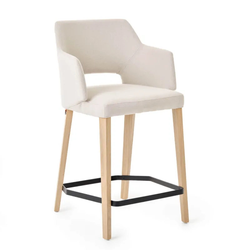 Mobitec Lena ® Tabouret snack en tissu avec accoudoirs et pieds en bois* Tabouret Snack (assise +/- 65 Cm)|Tabouret De Bar (assise +/- 80 Cm)
