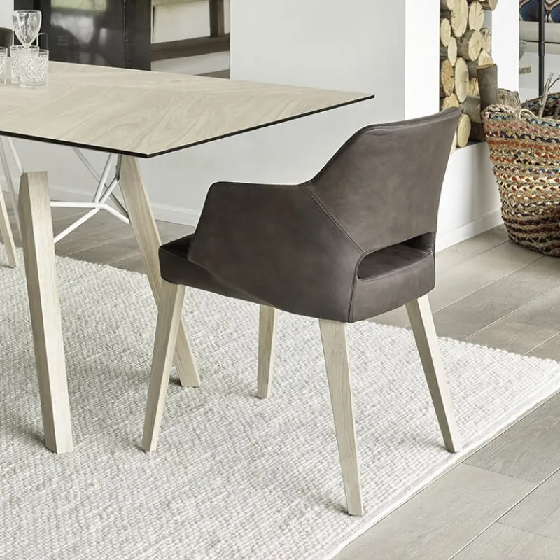 Mobitec Lena ® Fauteuil scandinave bois et tissu avec dossier ajouré* Chaise De Salle à Manger|Chaise Salon