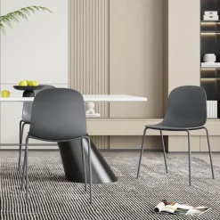 LilyChaise coque moderne empilable en polypropylène avec pieds en métal* Chaise De Cuisine|Chaise De Salle à Manger