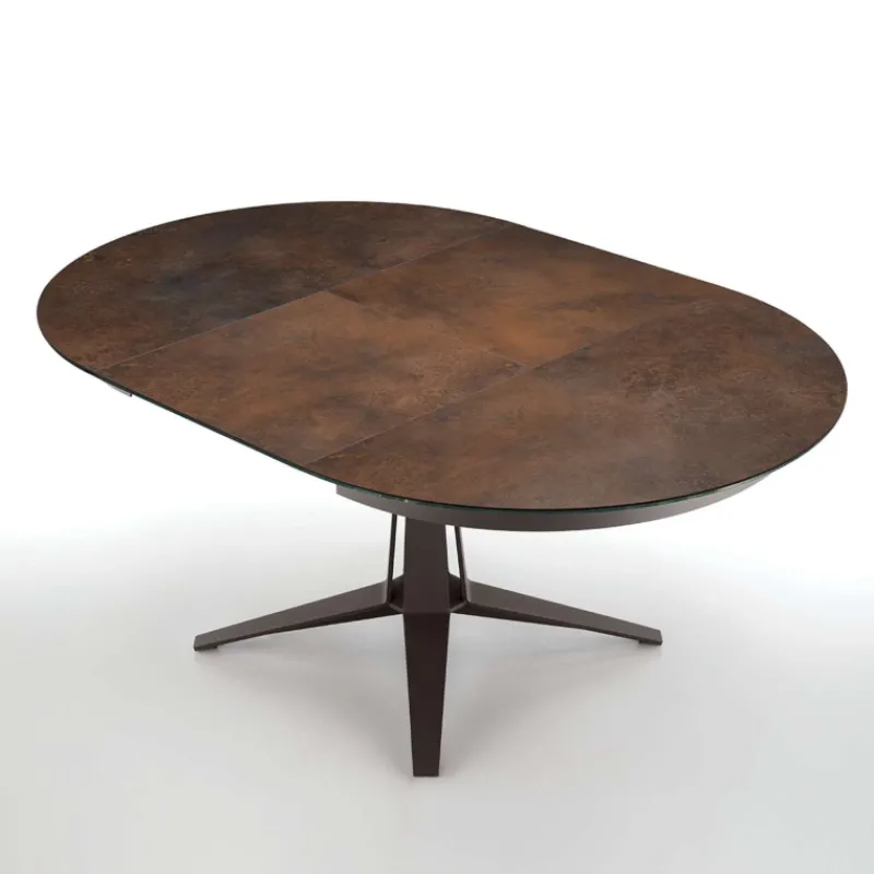 Midj Link ® Table design ronde extensible en céramique pied central en métal* Table De Salle à Manger