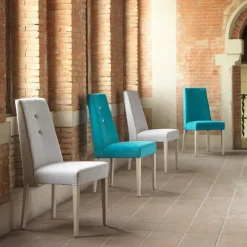 Lujosa Mila Chaise en tissu rembourrée avec boutons sur le dossier pieds bois* Chaise De Salle à Manger|Chaise Salon