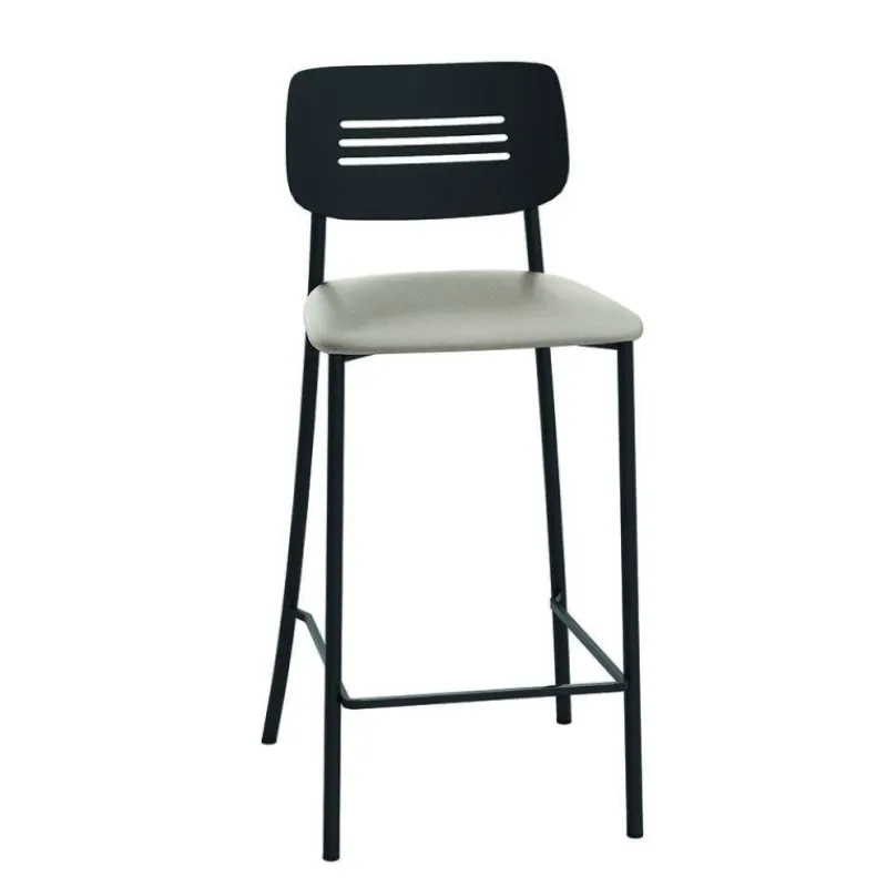 Perfecta Miro Tabouret snack de cuisine en simili rembourré avec dossier strié en métal* Tabouret Snack (assise +/- 65 Cm)|Tabouret De Bar (assise +/- 80 Cm)
