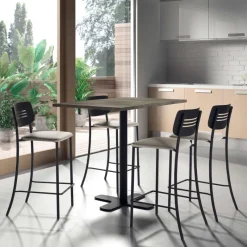 Perfecta Miro Tabouret snack de cuisine en simili rembourré avec dossier strié en métal* Tabouret Snack (assise +/- 65 Cm)|Tabouret De Bar (assise +/- 80 Cm)