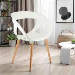 Moema Fauteuil design italien coque ajourée en technopolymère et pieds en bois* Chaise De Cuisine|Chaise De Salle à Manger