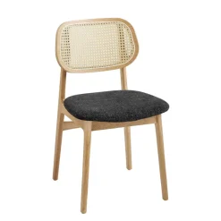 NinaChaise en bois avec dossier en cannage et assise tissu* Chaise De Salle à Manger|Chaise Salon