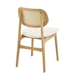 NinaChaise en bois avec dossier en cannage et assise tissu* Chaise De Salle à Manger|Chaise Salon