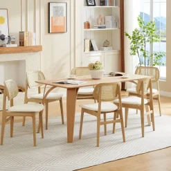 NinaChaise en bois avec dossier en cannage et assise tissu* Chaise De Salle à Manger|Chaise Salon