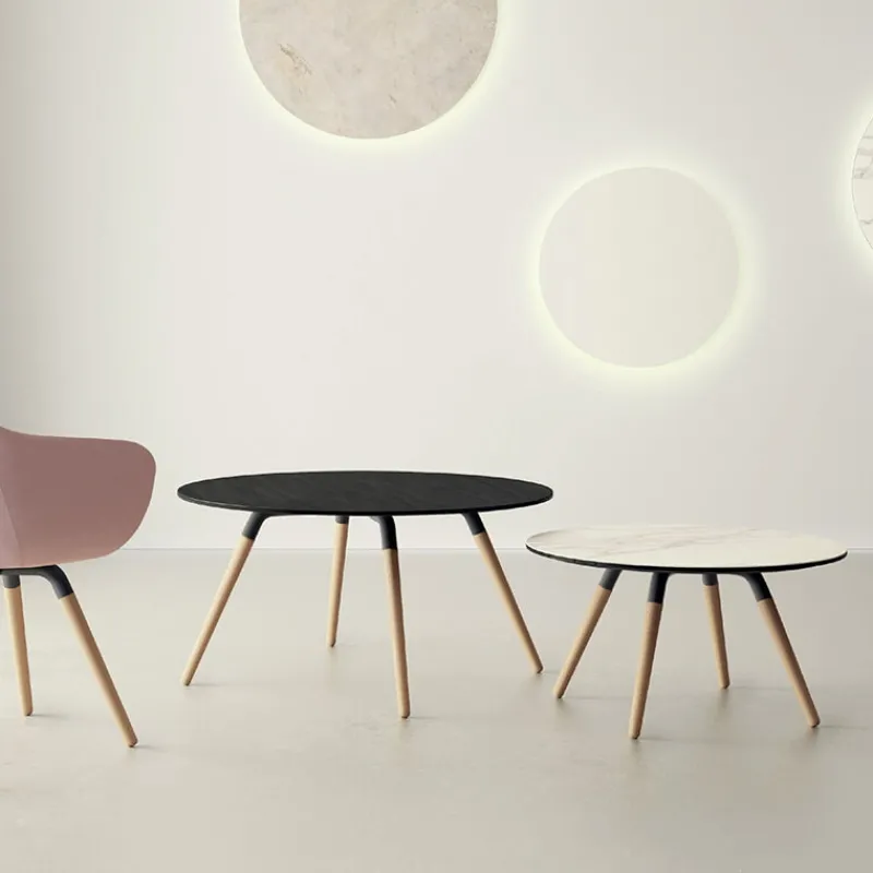 Cancio Nuba mini Table basse ronde en céramique avec pieds en bois* Table De Salon