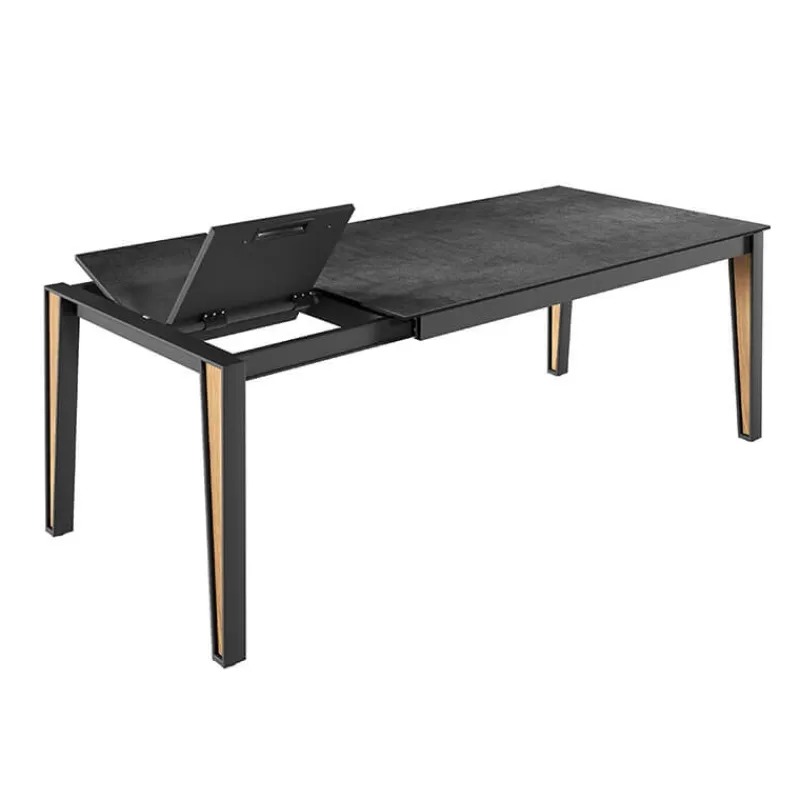Cancio Okaso Table moderne extensible en céramique avec pieds bois et métal* Table De Salle à Manger