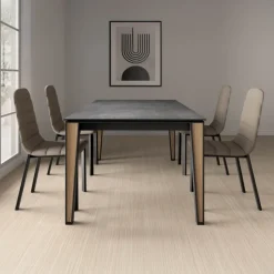 Cancio Okaso Table moderne extensible en céramique avec pieds bois et métal* Table De Salle à Manger
