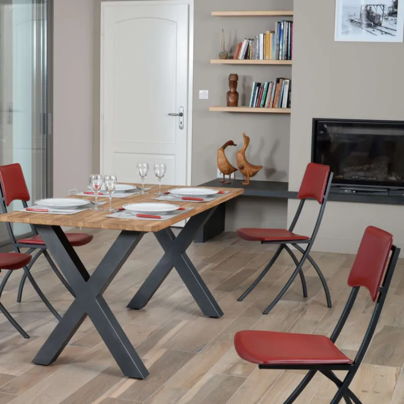 Carrier Ophélie ® Chaise de fabrication française en croûte de cuir et métal* Chaise De Cuisine