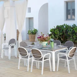 Palma Fauteuil de jardin en polypropylène coloris blanc et taupe* Chaise De Jardin|Fauteuil De Jardin